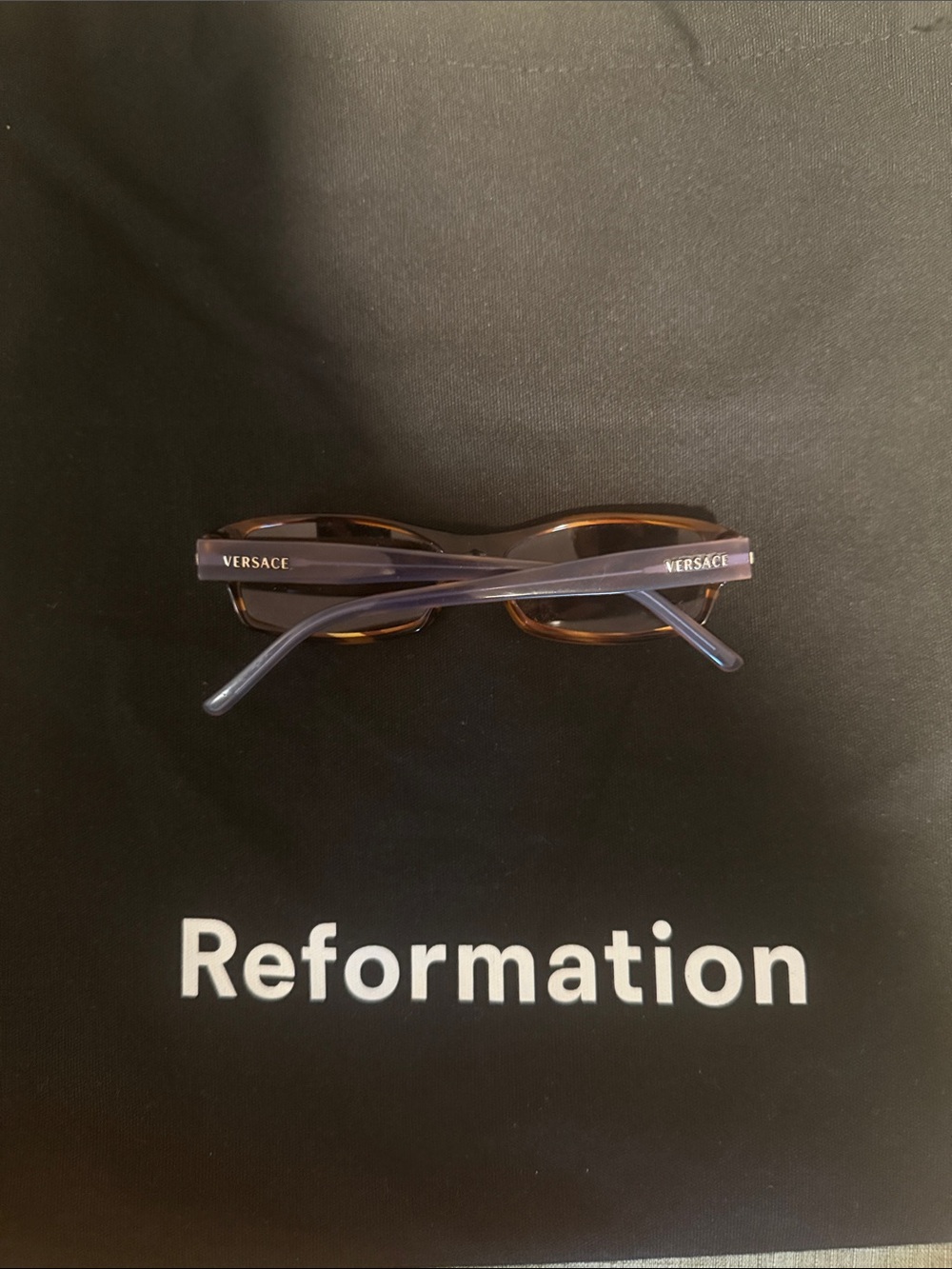 Reformation Lavender and Brown Rectangular Reading Glasses